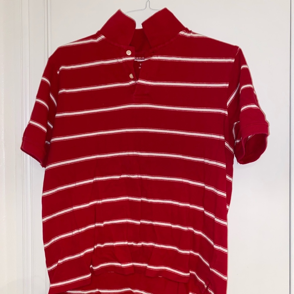 Faded Glory Mens Red and White Striped Polo Shirt